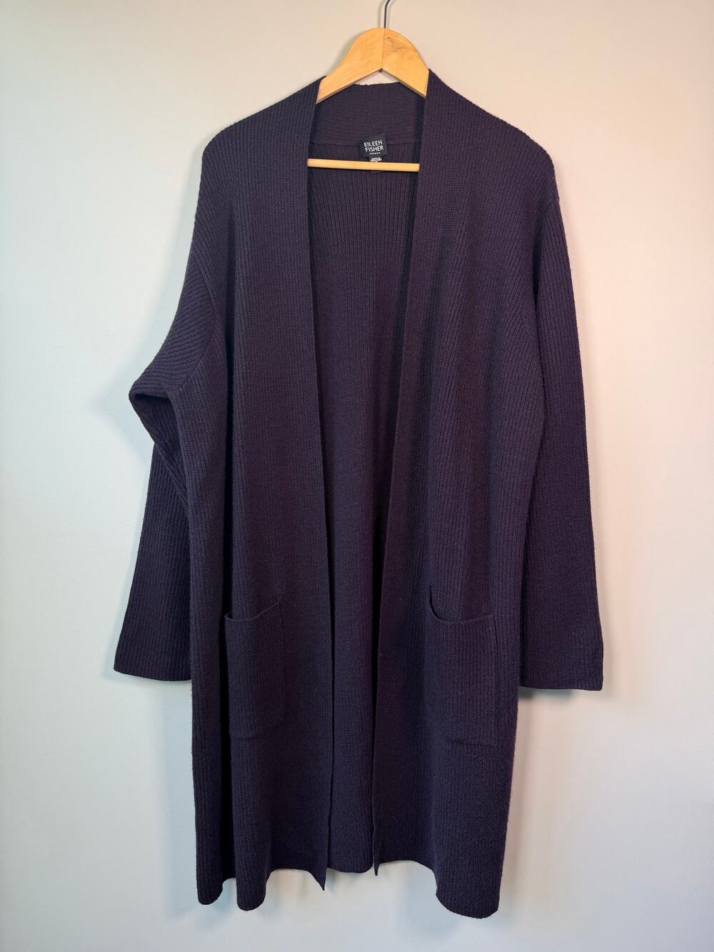 Eileen Fisher Size 2X 100% Merino Wool DUster Cardigan Purple